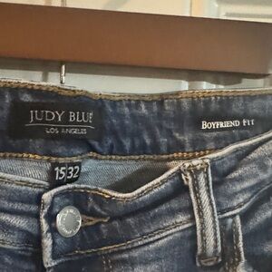 Judy Blue Distressed Boyfriend Jeans - Blue Denim